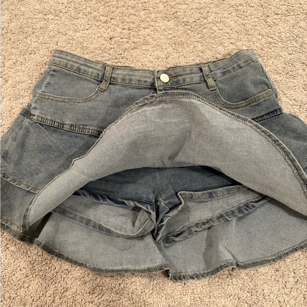 Mini Denim Ruffle Skort Skirt - Picture 4 of 4